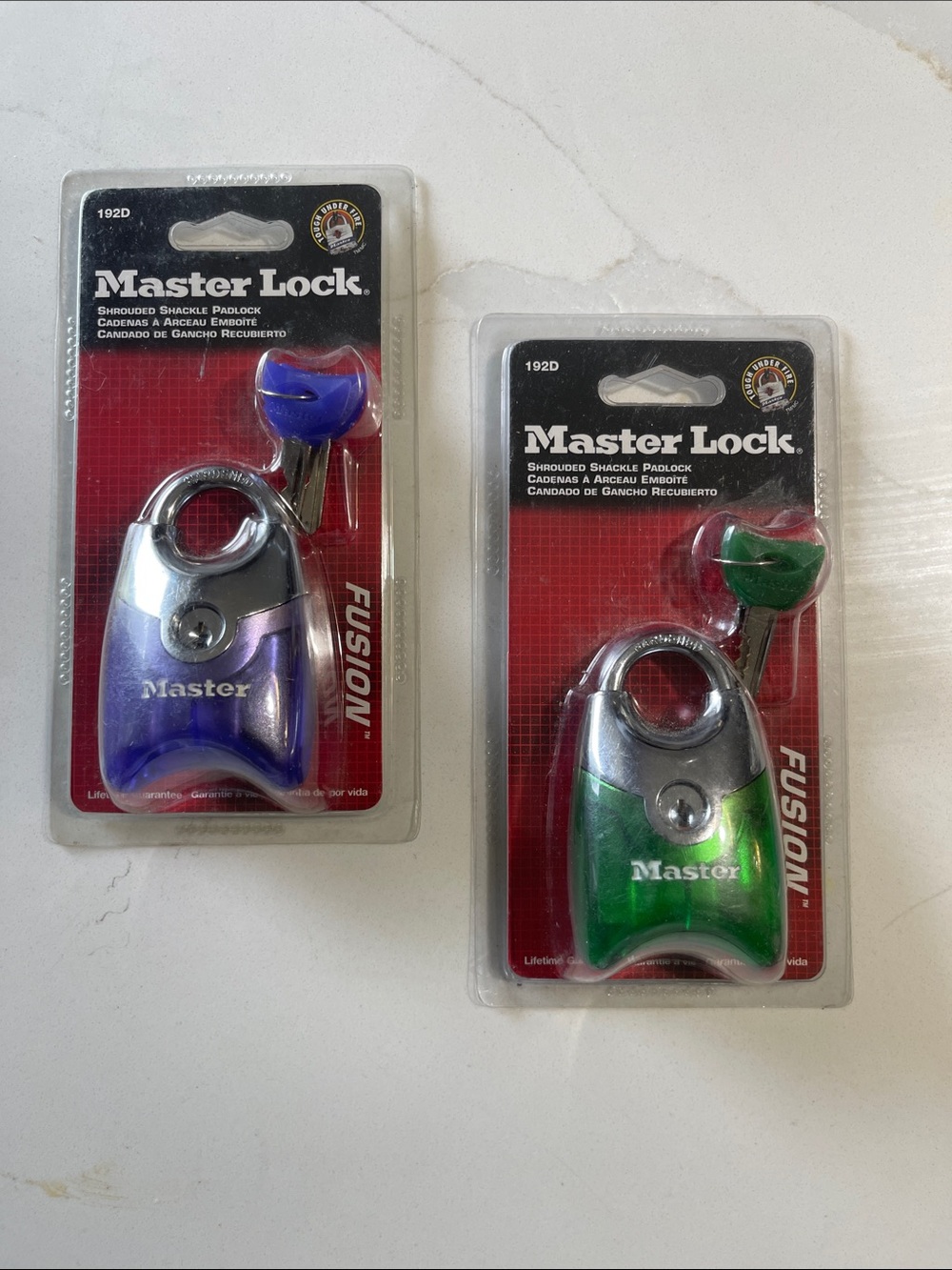 Fusion Shrouded Padlock - Purple and Green. Both for $10